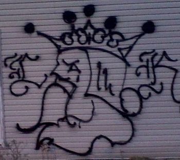 Latin Kings graffiti of the King Master along ...