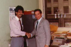 Ray Hanania and Harry Golden Jr., in the City Hall press room. Golden was Hanania's journalism mentor and he helped get Hanania hired in 1985 at the Chicago Sun-Times.