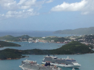 View from the Sky Lift over St. Thomas Virgin Islands cruise ships