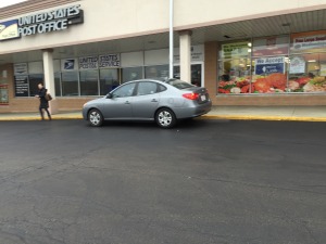 Typical of the cars that pull up and park in front of the US Post office at 151st and LaGrange Road, blocking traffic and causing traffic jams, instead of parking in the parking lot only 20 feet away.