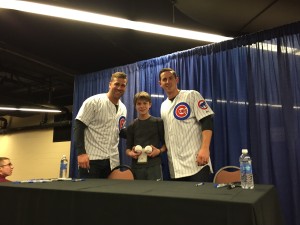 Cubs player pose after signing autographs with fans at the 30th Annual Cubs Convention at the Sheraton Hotel in Chicago