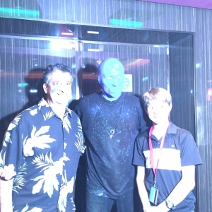 After show picture with a member of the Blue Man Group and my son Aaron.