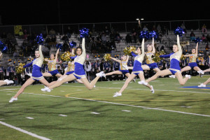 Cheerleaders perform during halftime. Sandburg defeats Joliet West 35-14 Friday Oct. 9, 2015. Copyright (C) Steve Neuhaus 2015. All Rights Reserved