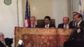 Chicago Mayor Rahm Emanuel accepts gift from host of Iftar dinner at the Chicago Cultural Center Tuesday June 28, 2016