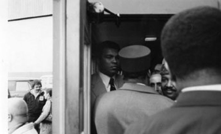 Muhammad Ali waits for the arrival of UAE Sultan Bin Mohammad al-Qasimi at Butler Terminal at Midway Airport in May 1976. Photo copyright (c) 2016 Ray Hanania. All Rights Reserved