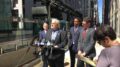 From left: Newly elected President of the Chicago’s Principal and Administrators Association Troy A. LaRaviere, Operating Engineer President Bill Iacullo at the microphone, business manager of the New York City public schools Local 891 International Union of Operating Engineers Robert Troller, and CTU Vice- President Jesse Sharkey. 