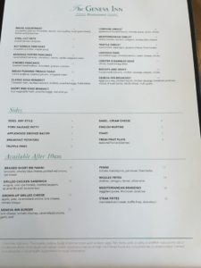 The Geneva Inn restaurant menu in Lake Geneva Wisconsin
