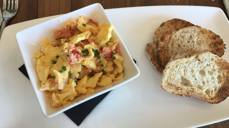 Lobster scrambled egges at Geneva Inn Restaurant in Lake Geneva Wisconsin. It tastes as bad as it looks.