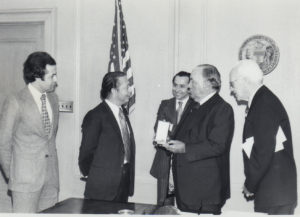 Mayor Richard M. Daley in 1976 at the mayor's City Hall office with the Washington Ambassador from Morocco. My first interview with Mayor Richard J. Daley. Photo by Ray Hanania 1976