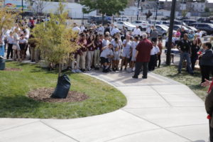 Town President Larry Dominick welcomes the community's children and parents to the new park and animal shelter